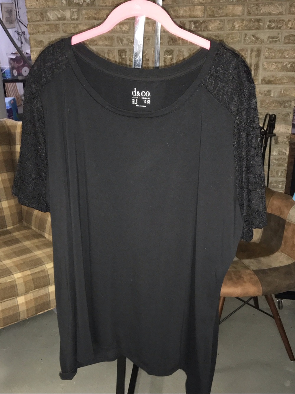 d&co. Black Short-Sleeve Tee with Lace Sleeves